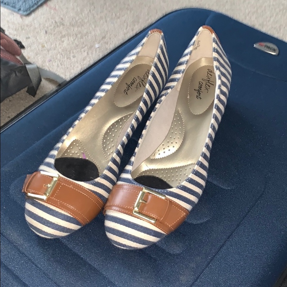 Navy and white striped wedges